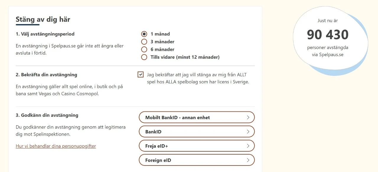 Här stänger du av dig från spel på spelpaus.se